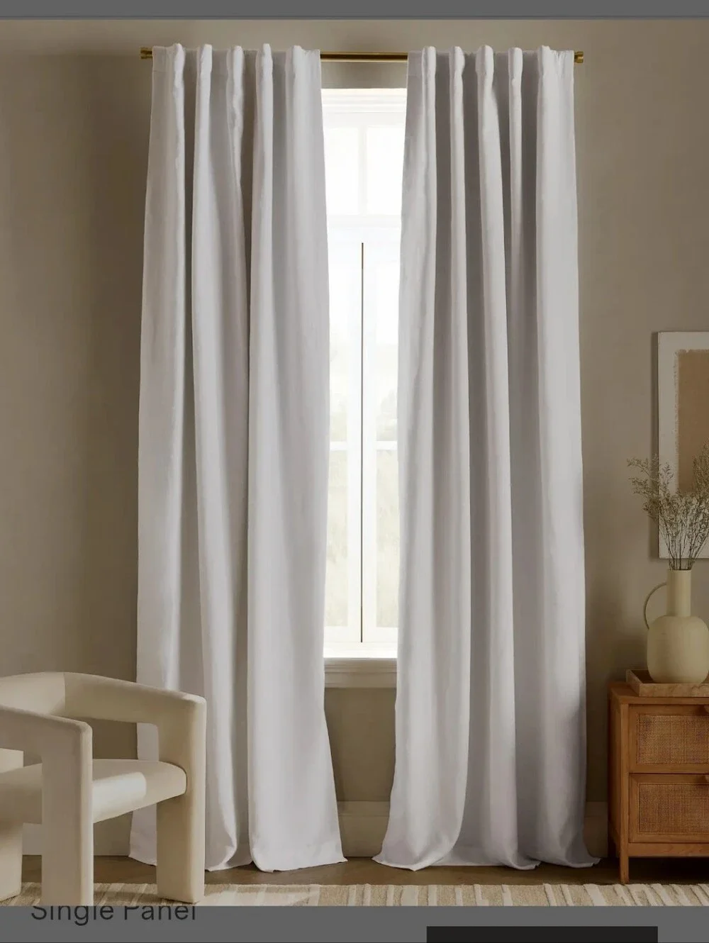 Quince European Linen True Blackout Curtain WHITE 96 x 84 SINGLE PANEL 96